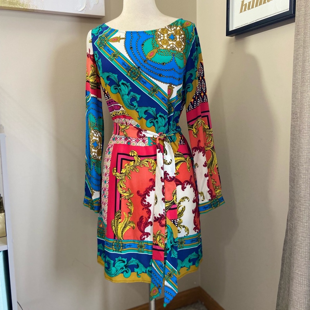 {Anthropologie} Hale Bob Silk Long Sleeve Dress Multi